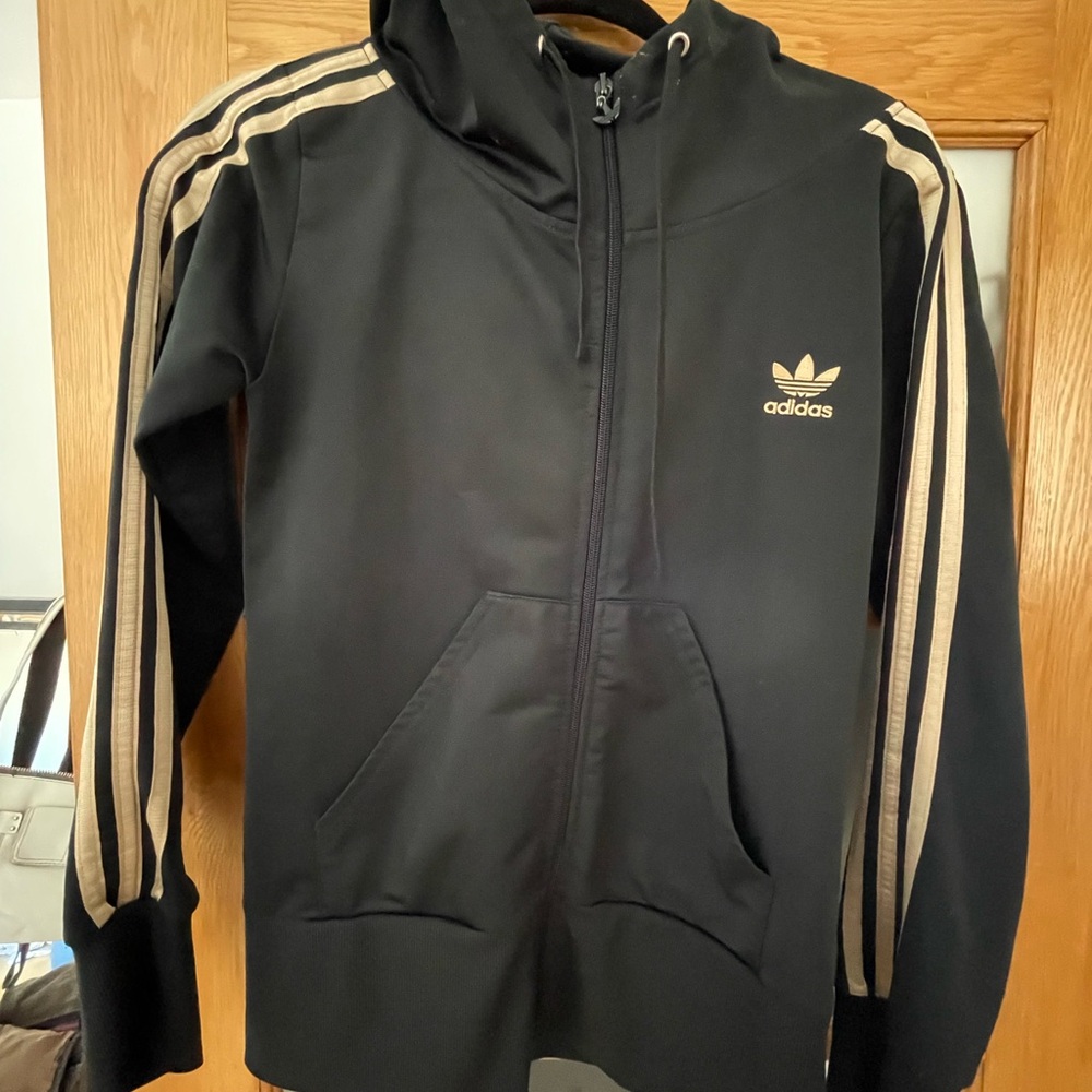 Kids Adidas black and gold track zip up jacket